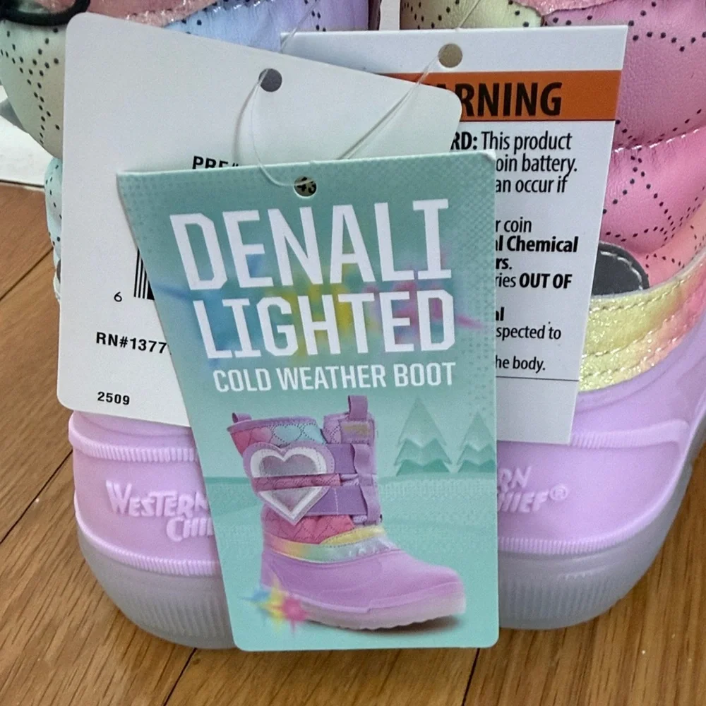 Western Chief Toddler Girls' Denali Lighted Faux Fur Heart Winter Boots 5T